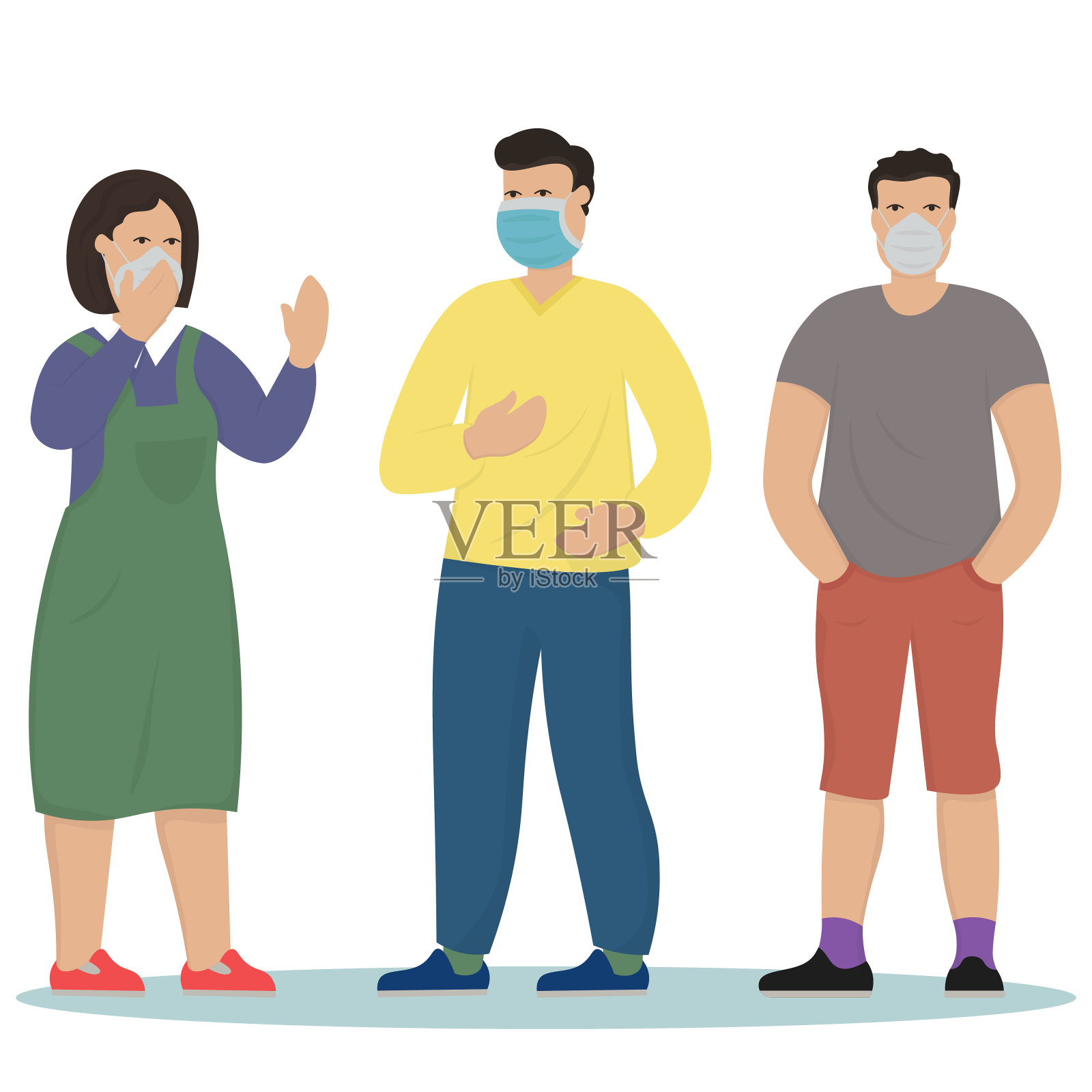 颜色集合的三个蒙面人在向量插画图片素材