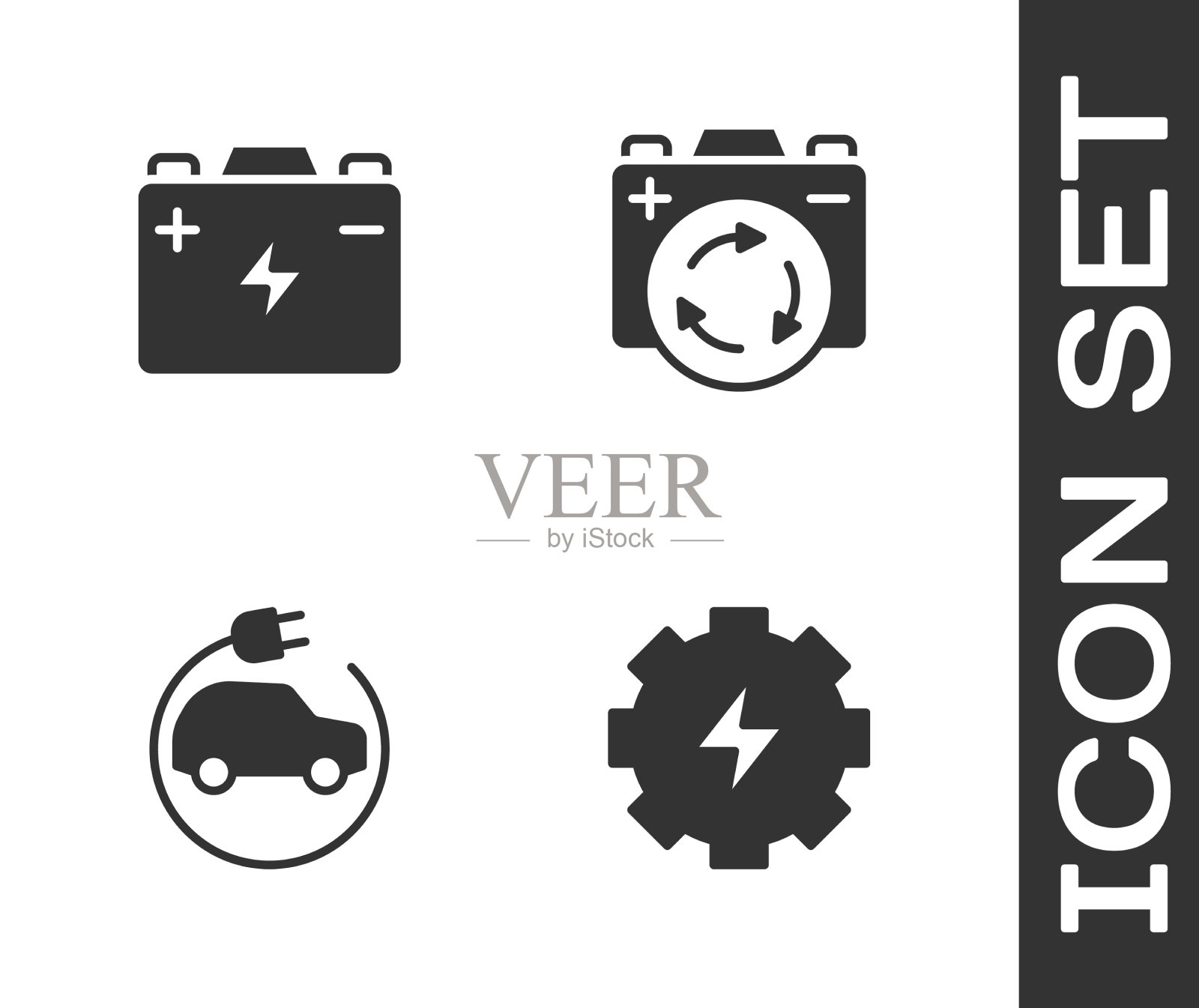 集齿轮和闪电车蓄电池电动车图标素材