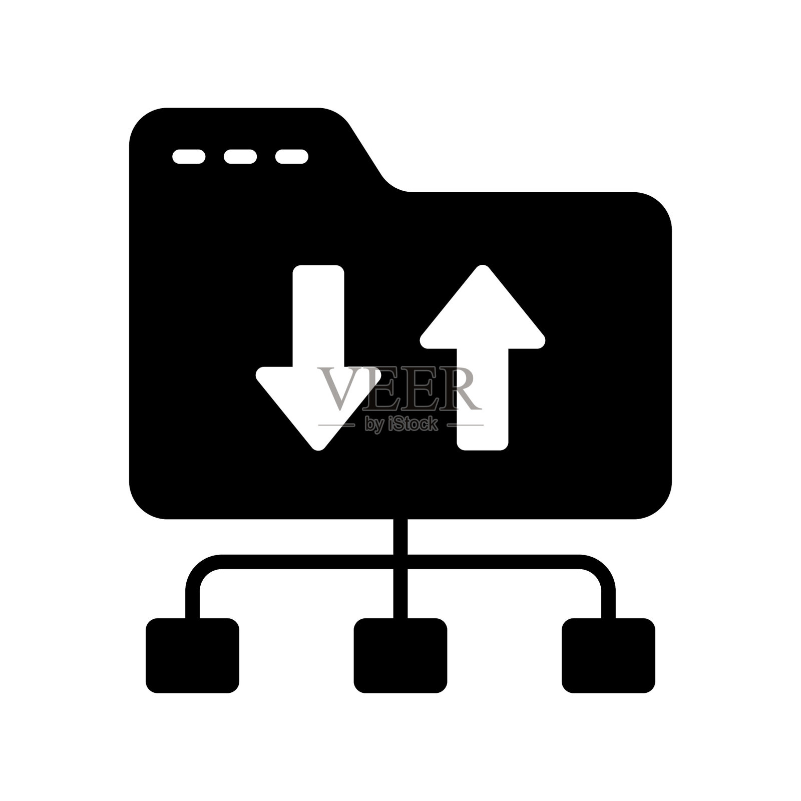 两个指向相反方向的箭头，表示多个设备或位置之间的数据同步或传输插画图片素材