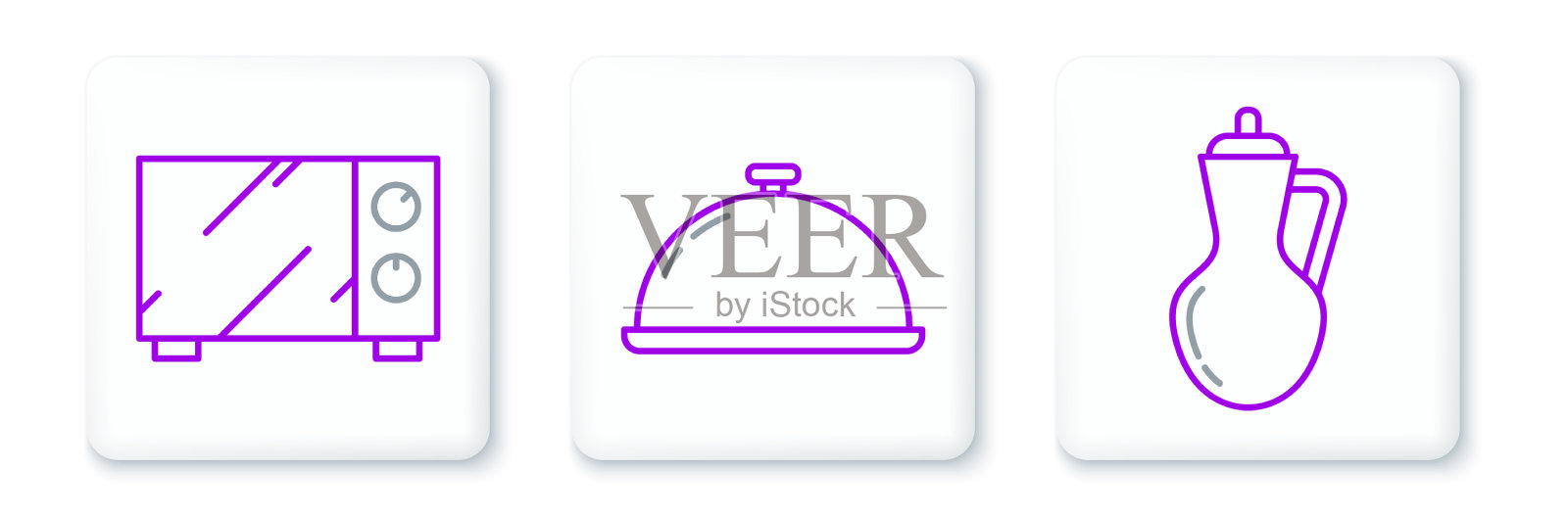 设置行瓶橄榄油微波炉和图标素材