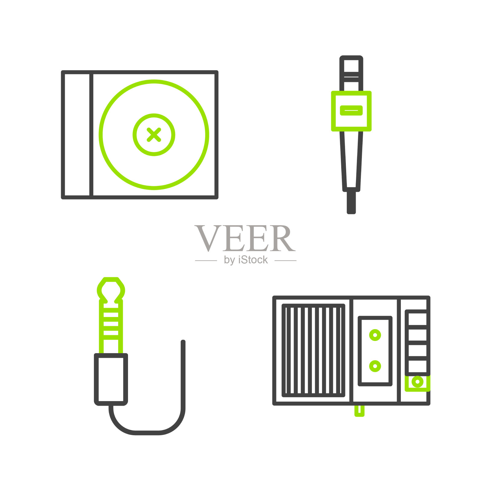 设置线音乐磁带播放机音频插孔麦克风图标素材