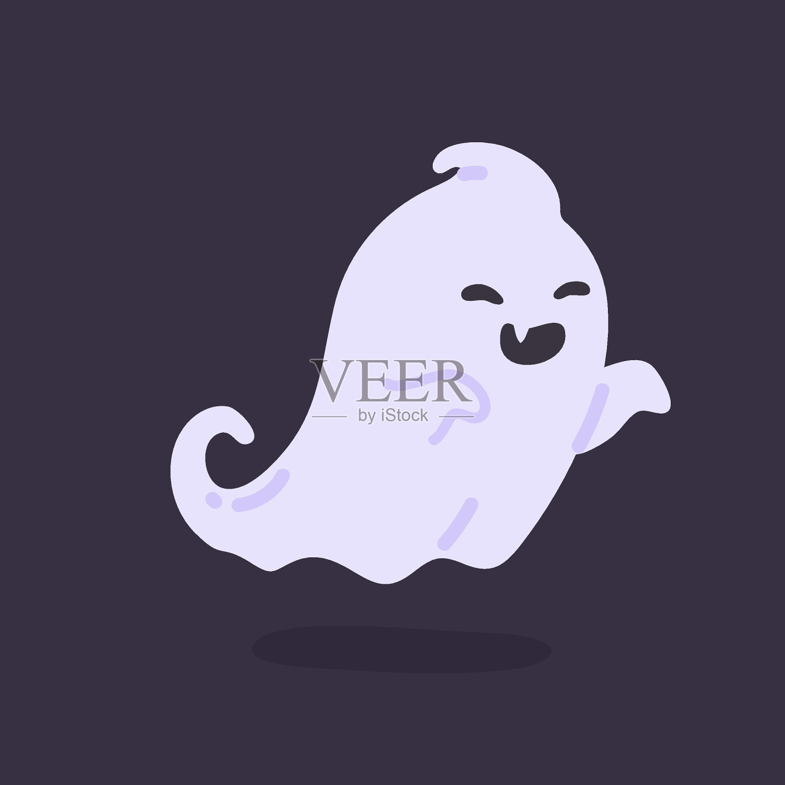 穿着白色长袍漂浮的卡通幽灵在万圣节的晚上出没并吓唬人们。插画图片素材