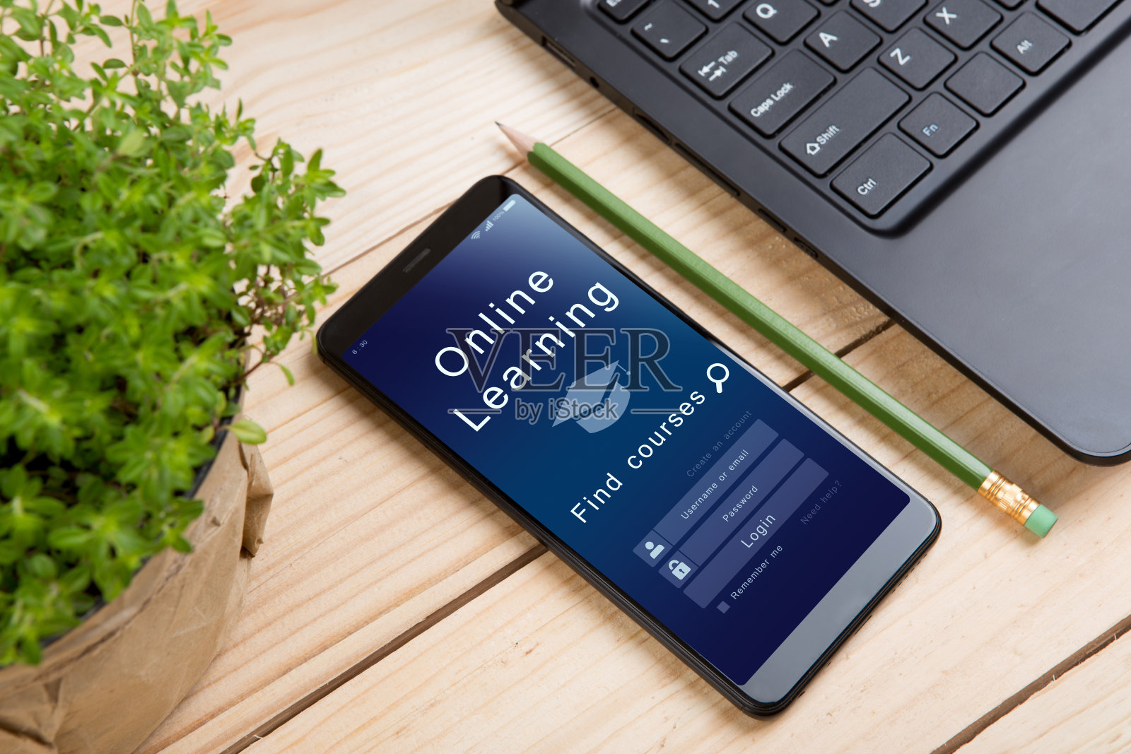 E - learning概念，在线教育登录或注册界面设计照片摄影图片