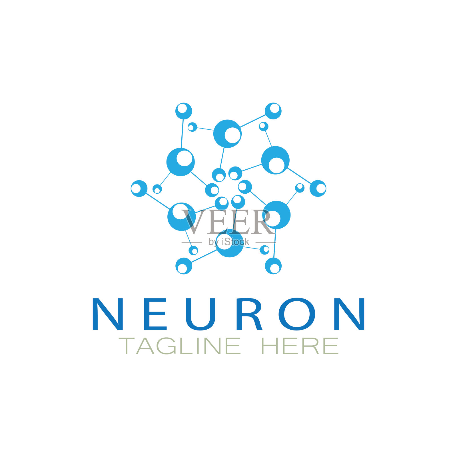 神经元标志或神经细胞标志设计，分子标志插图模板图标与矢量概念插画图片素材