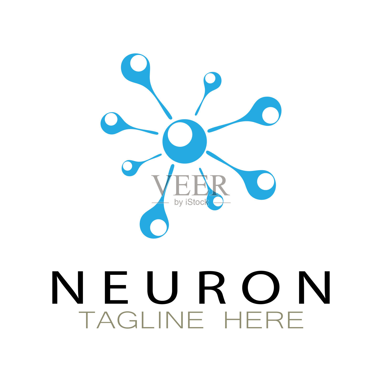 神经元标志或神经细胞标志设计，分子标志插图模板图标与矢量概念插画图片素材