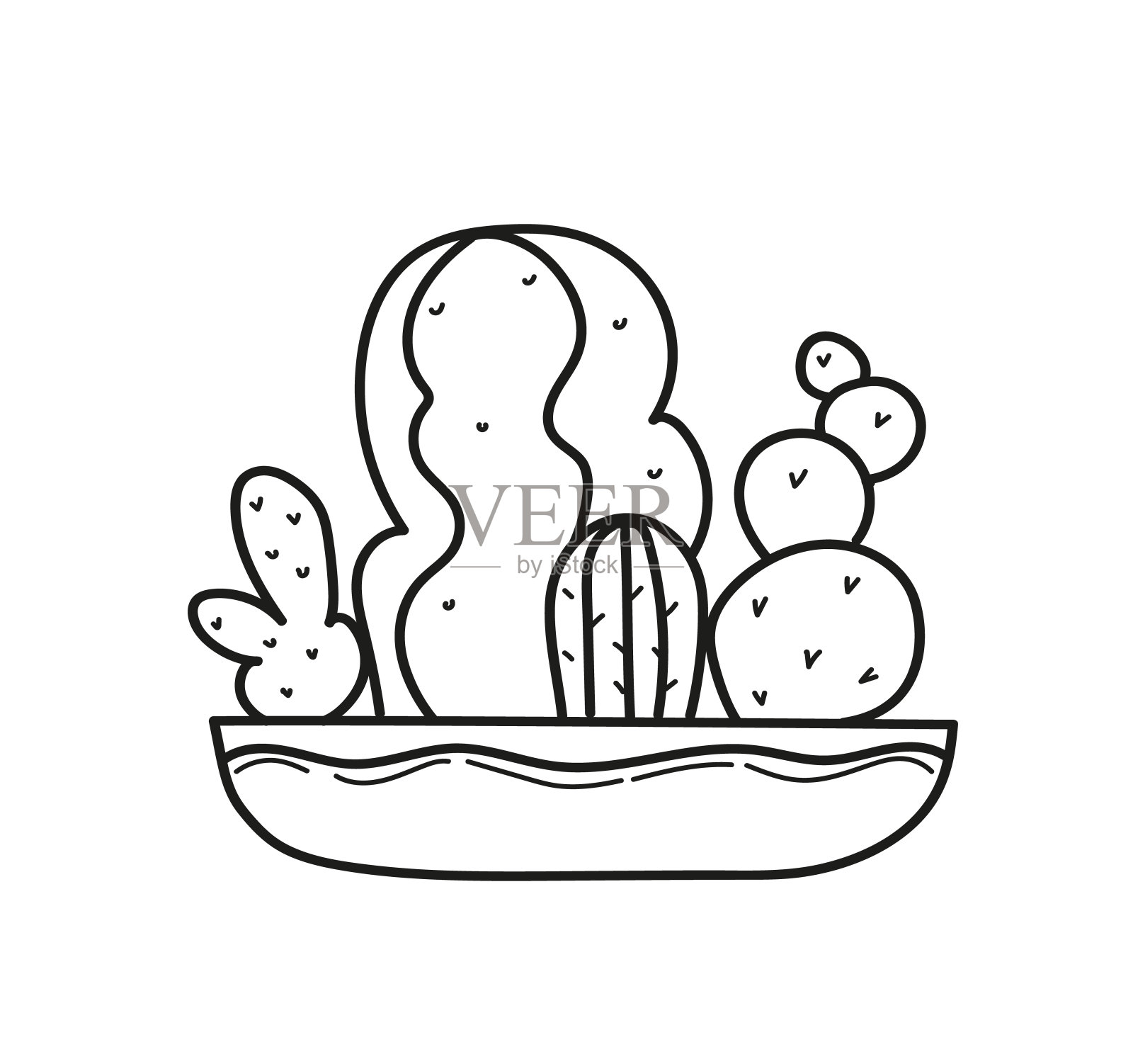 家里花盆里的植物黑白涂鸦画。插画图片素材