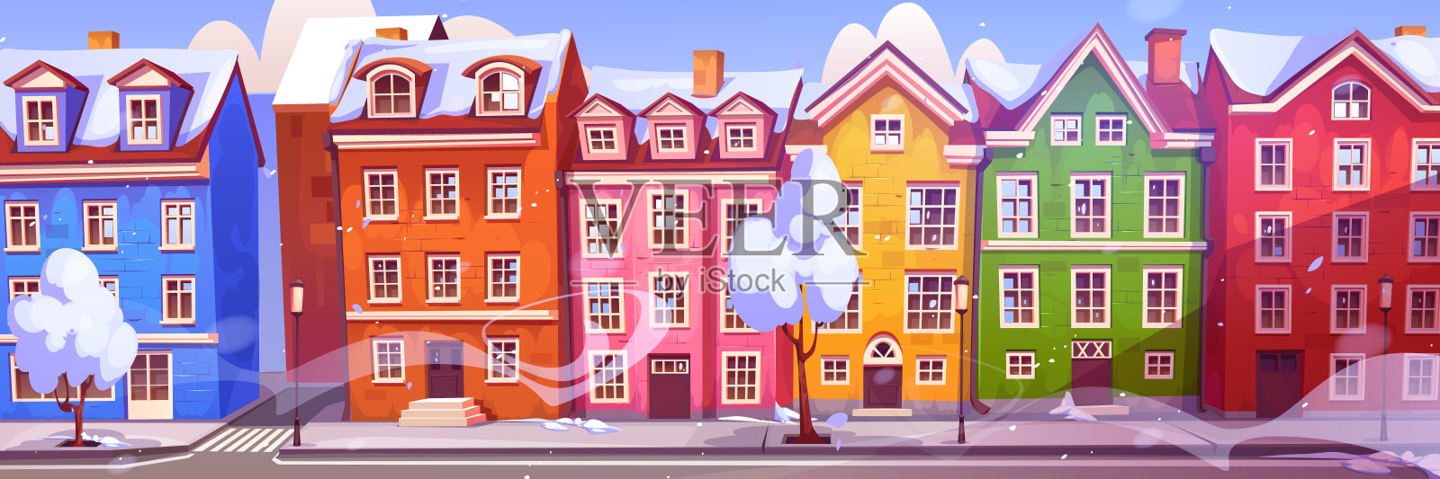 斯堪的纳维亚城市街道上的雪插画图片素材