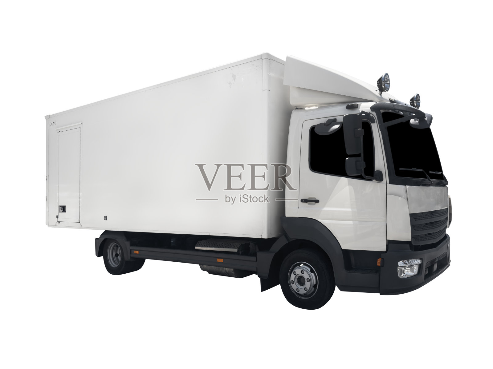 纯白色的货车被孤立在白色的背景上。货运业务货车隔离。照片摄影图片