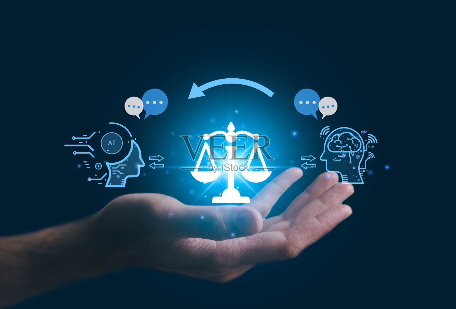 人工智能伦理或人工智能法律概念。制定人工智能的道德准则。合规性、法规、标准、业务政策和防止机器学习算法中意外偏差的责任。照片摄影图片