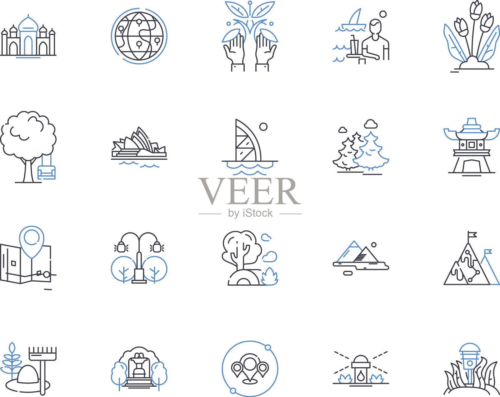 足智多谋的花园线图标收集绿色植物图标素材