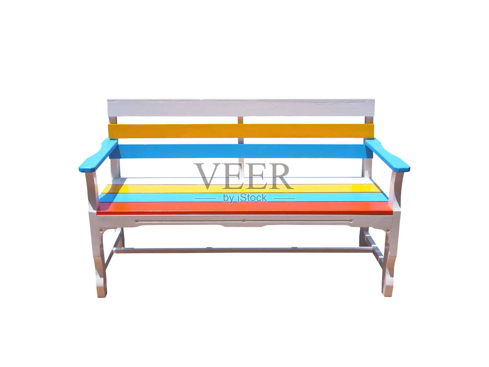 木制的老式彩色长凳孤立在白色上照片摄影图片