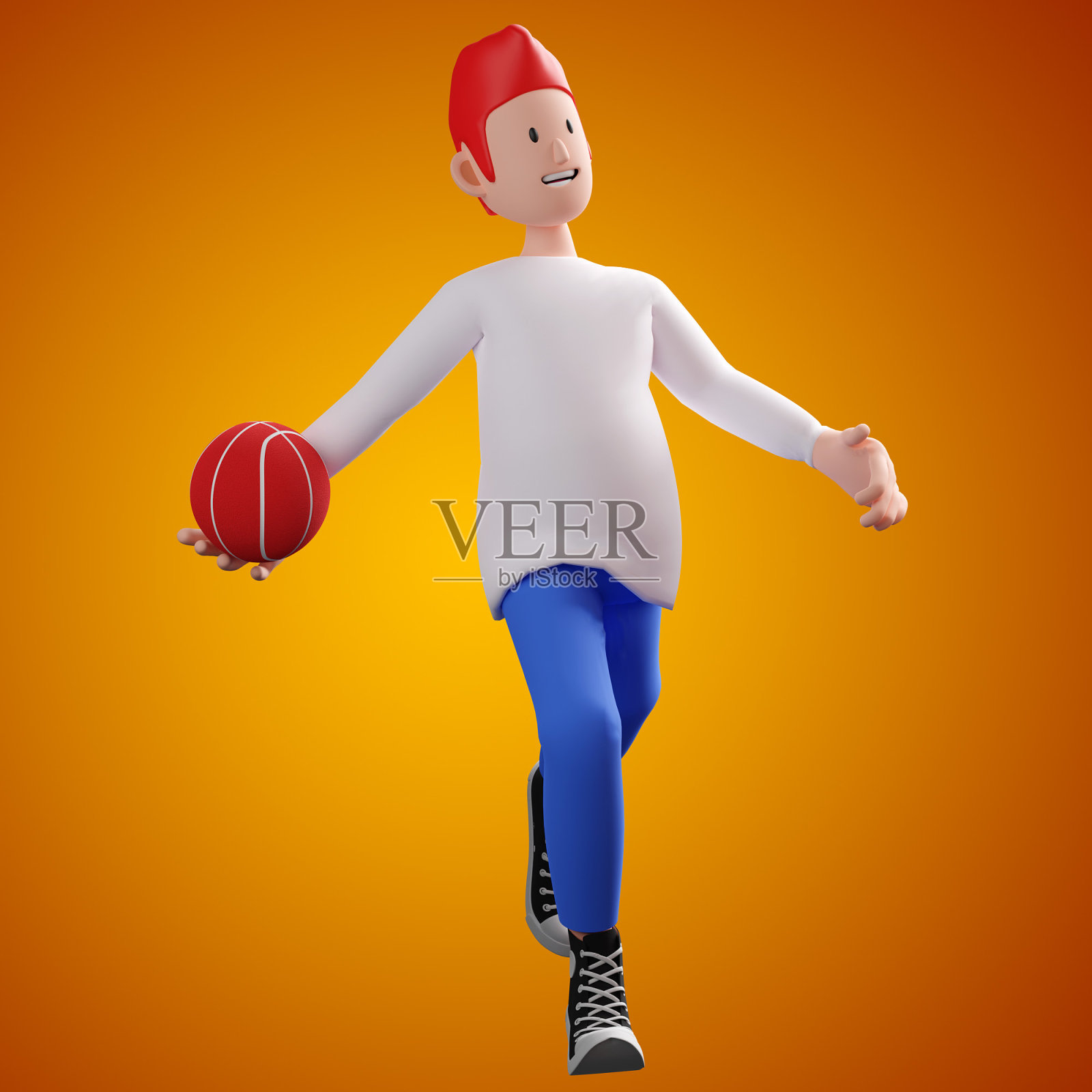 一个右手拿着篮球的男孩的3d插图照片摄影图片