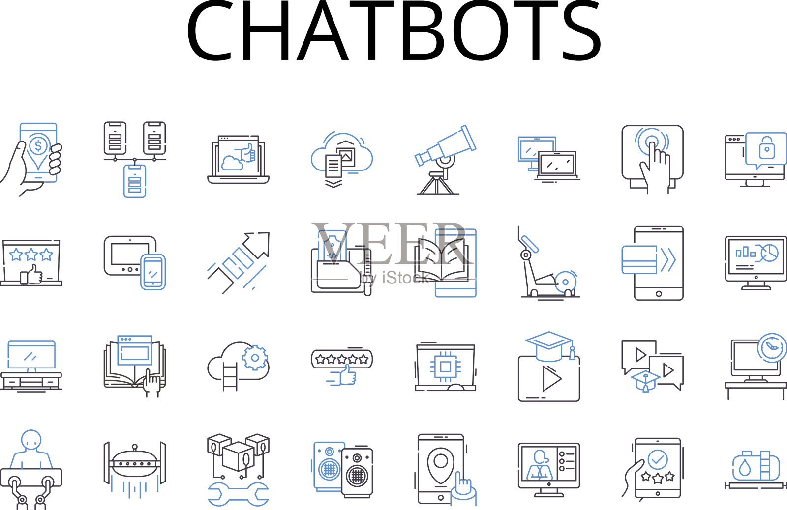 聊天机器人线图标收集人工插画图片素材