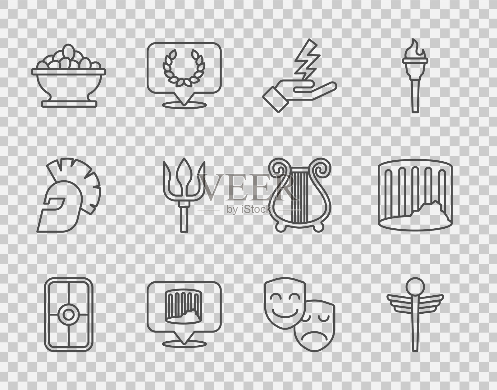 设线希腊盾卡杜修斯蛇医疗图标素材