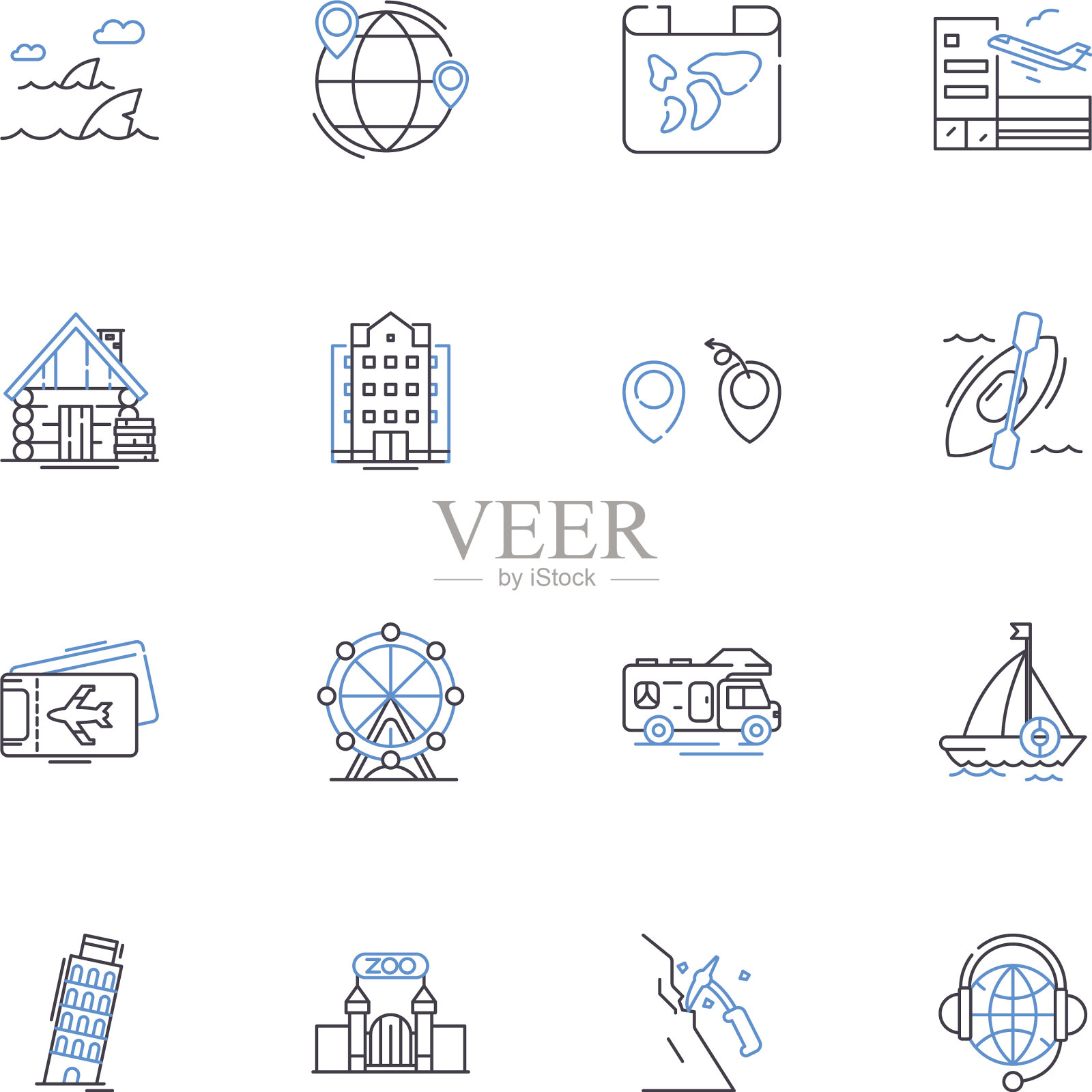 跨境旅游线路图标收藏图标素材