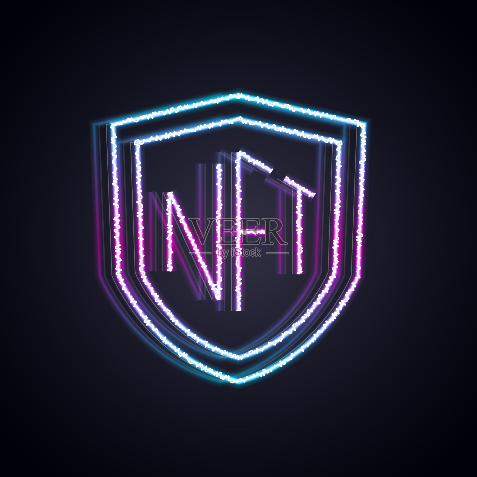 发光的霓虹线NFT屏蔽图标隔离上插画图片素材