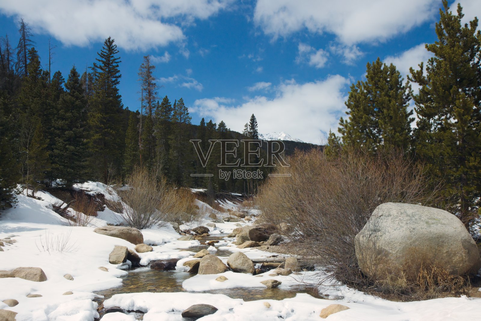 落基山上的雪水。照片摄影图片