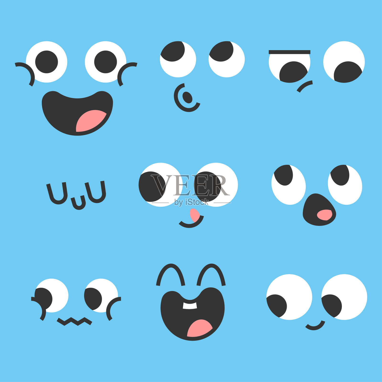 可爱的表情矢量卡通集隔离的背景。插画图片素材
