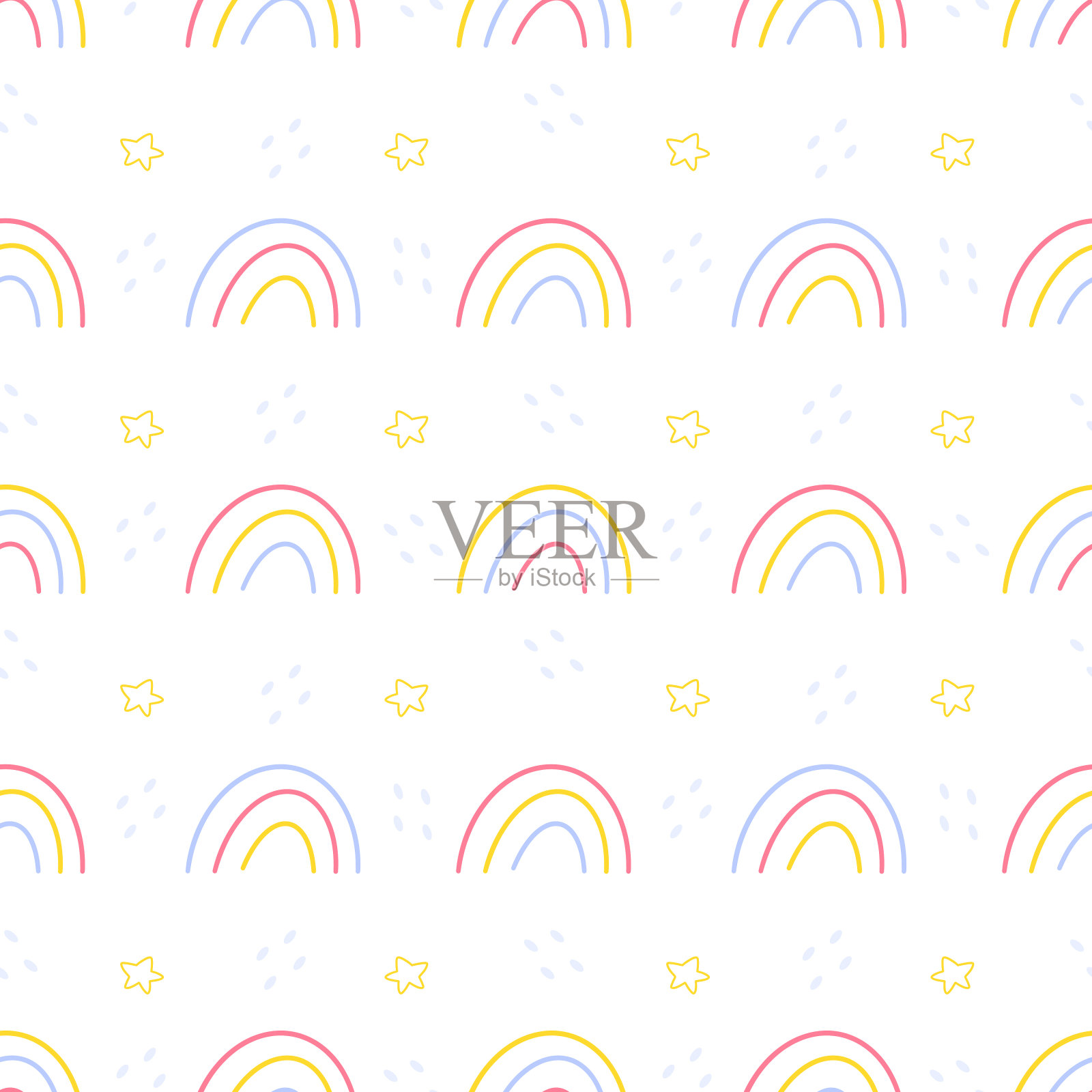 可爱的儿童无缝图案与彩虹和星星。矢量插图背景。插画图片素材