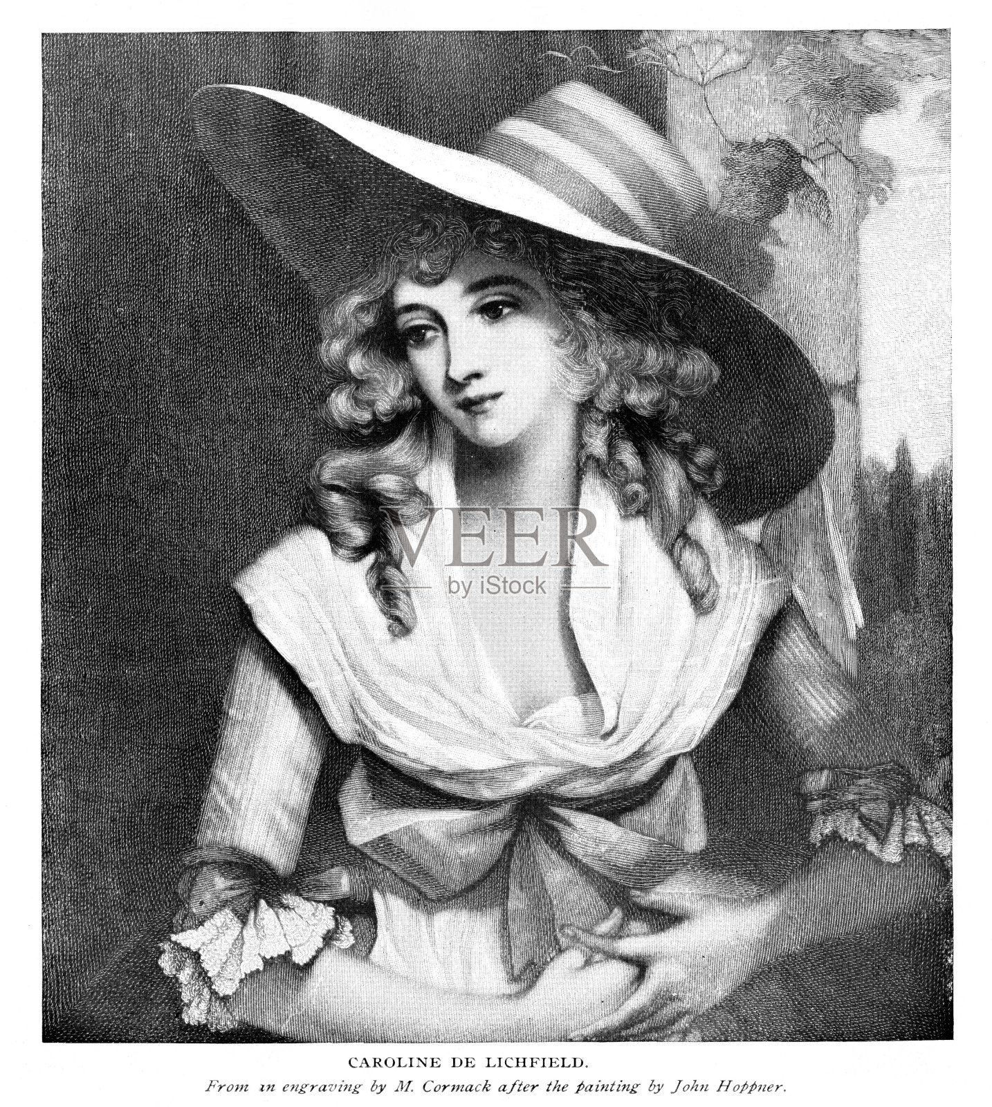 艺术家约翰·霍普纳的卡罗琳·德·利奇菲尔德肖像，18世纪英国文化插画图片素材