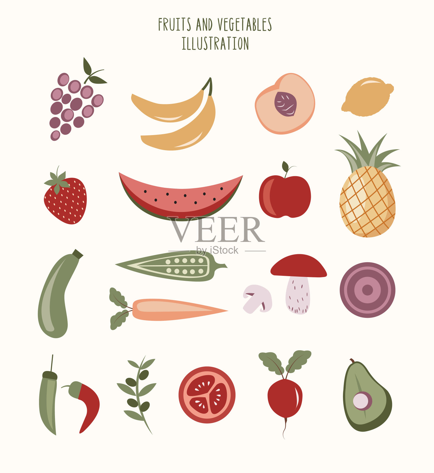 一套水果和蔬菜插画图片素材