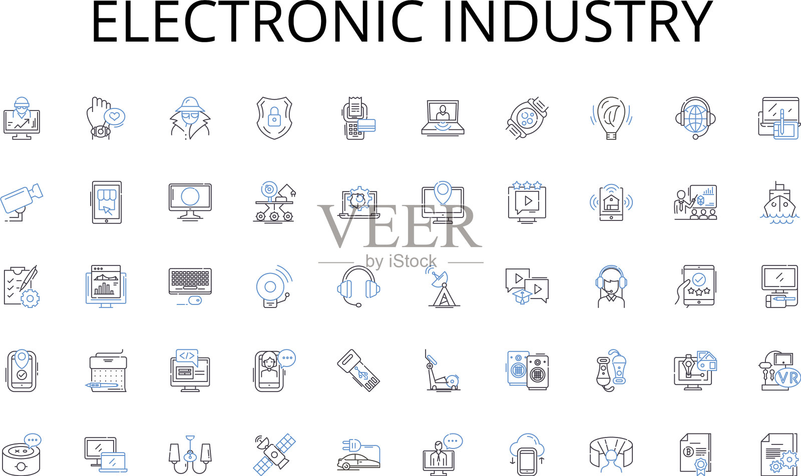 电子行业线条图标集合图标素材