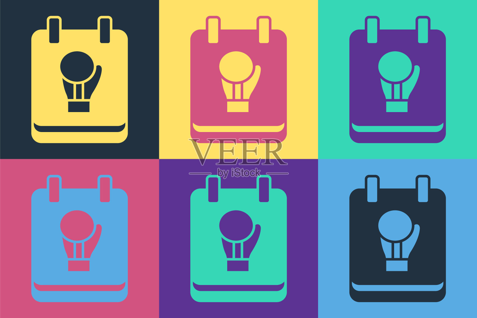 波普艺术拳击手套图标孤立的颜色背景。向量图标素材