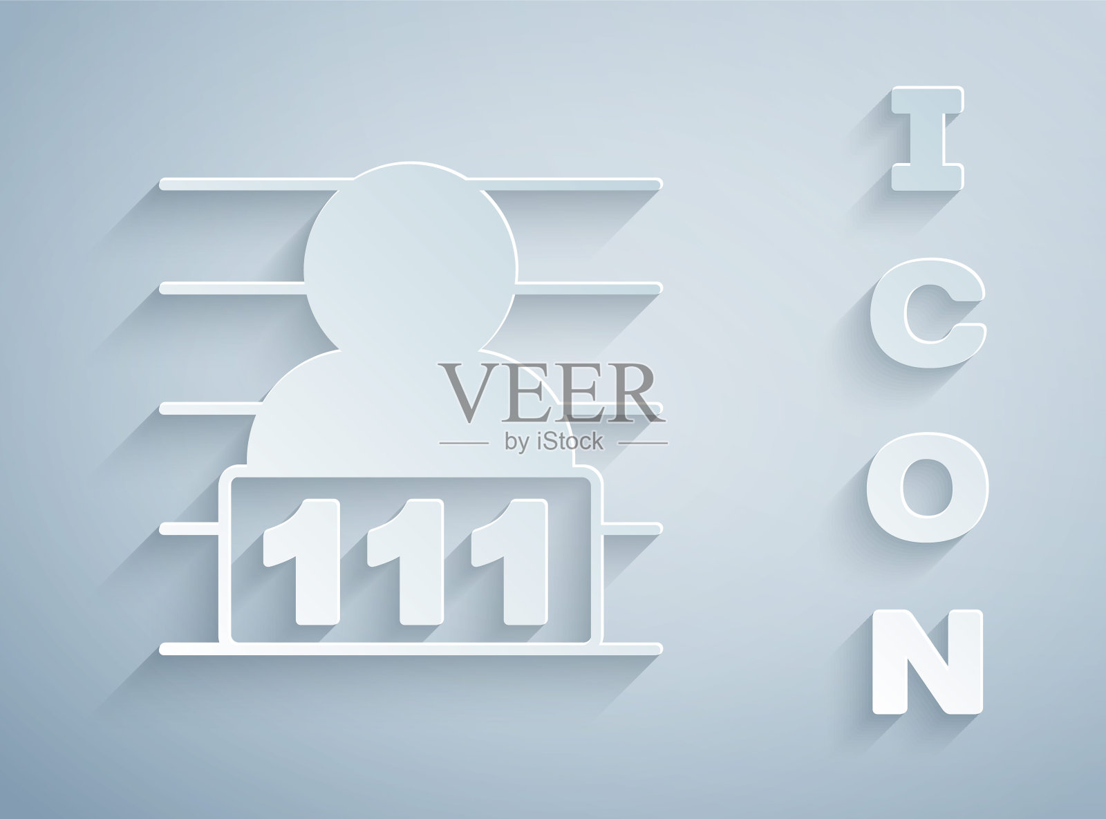 剪纸犯罪嫌疑人图标隔离在灰色背景。罪犯在监狱，嫌疑近板。纸艺风格。向量插画图片素材