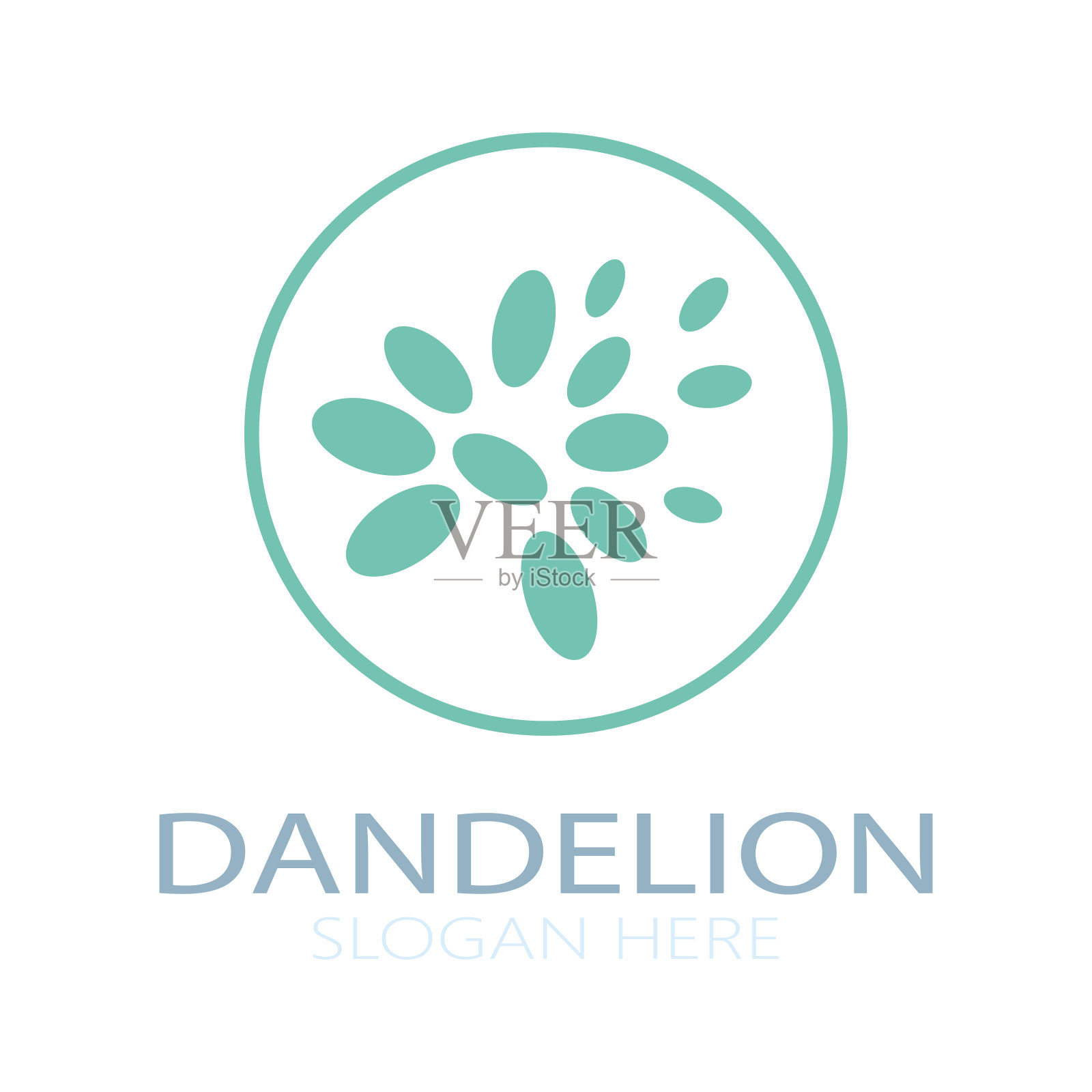 蒲公英花的标志与茎和叶。使用现代矢量概念设计符号图标插图插画图片素材