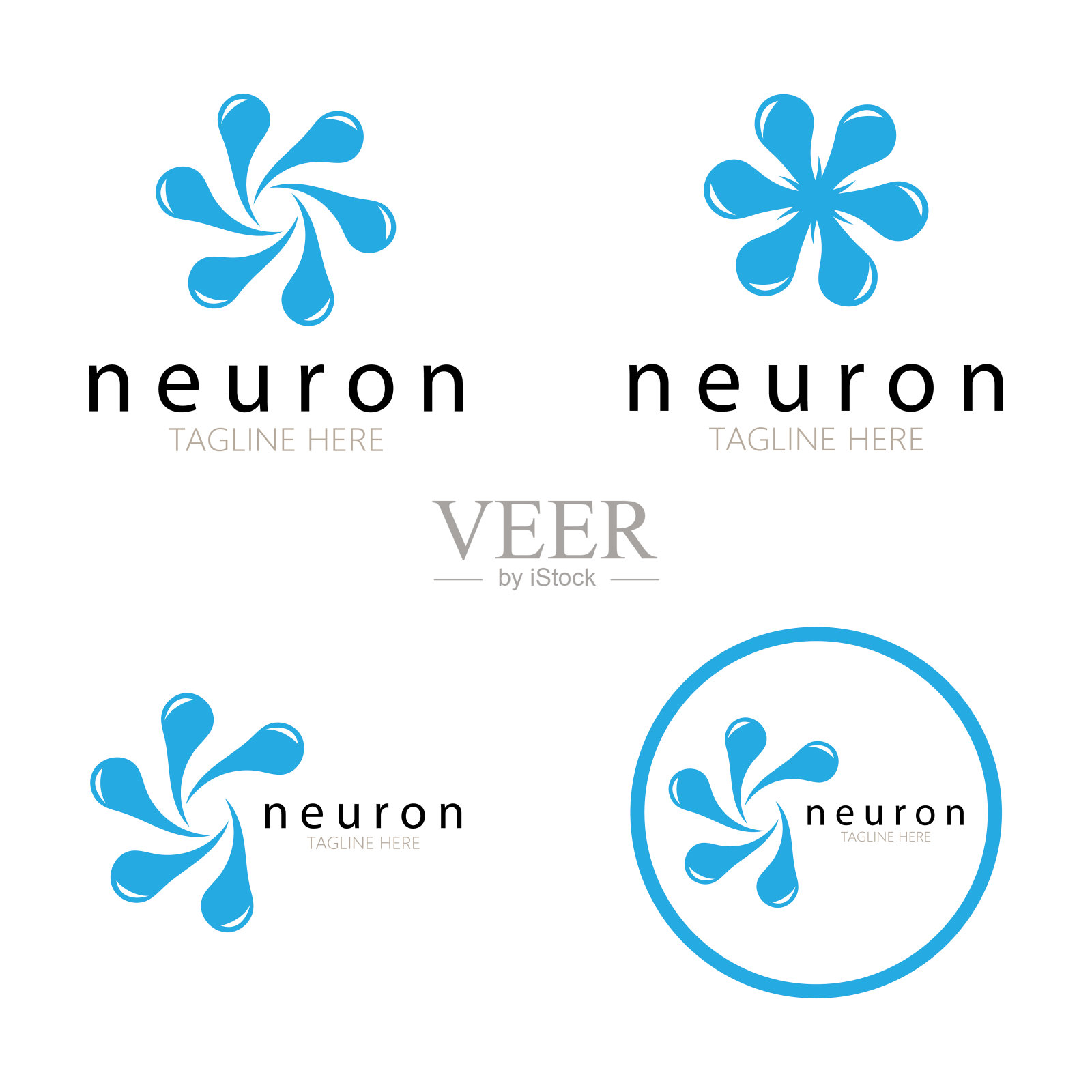 神经元标志或神经细胞标志设计，分子标志插图模板图标与矢量概念插画图片素材
