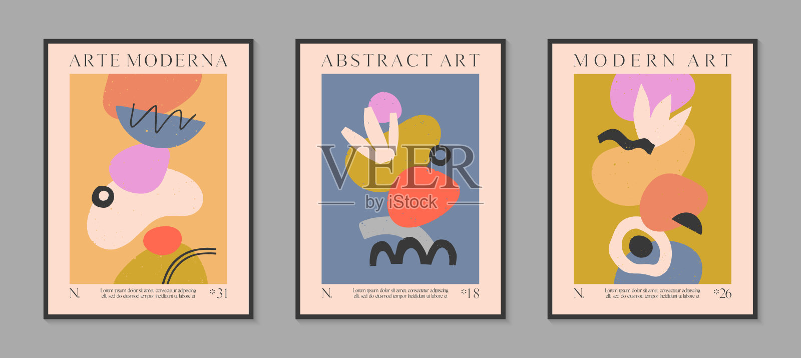 艺术现代矢量海报与手绘有机形状，纹理和涂鸦插画图片素材