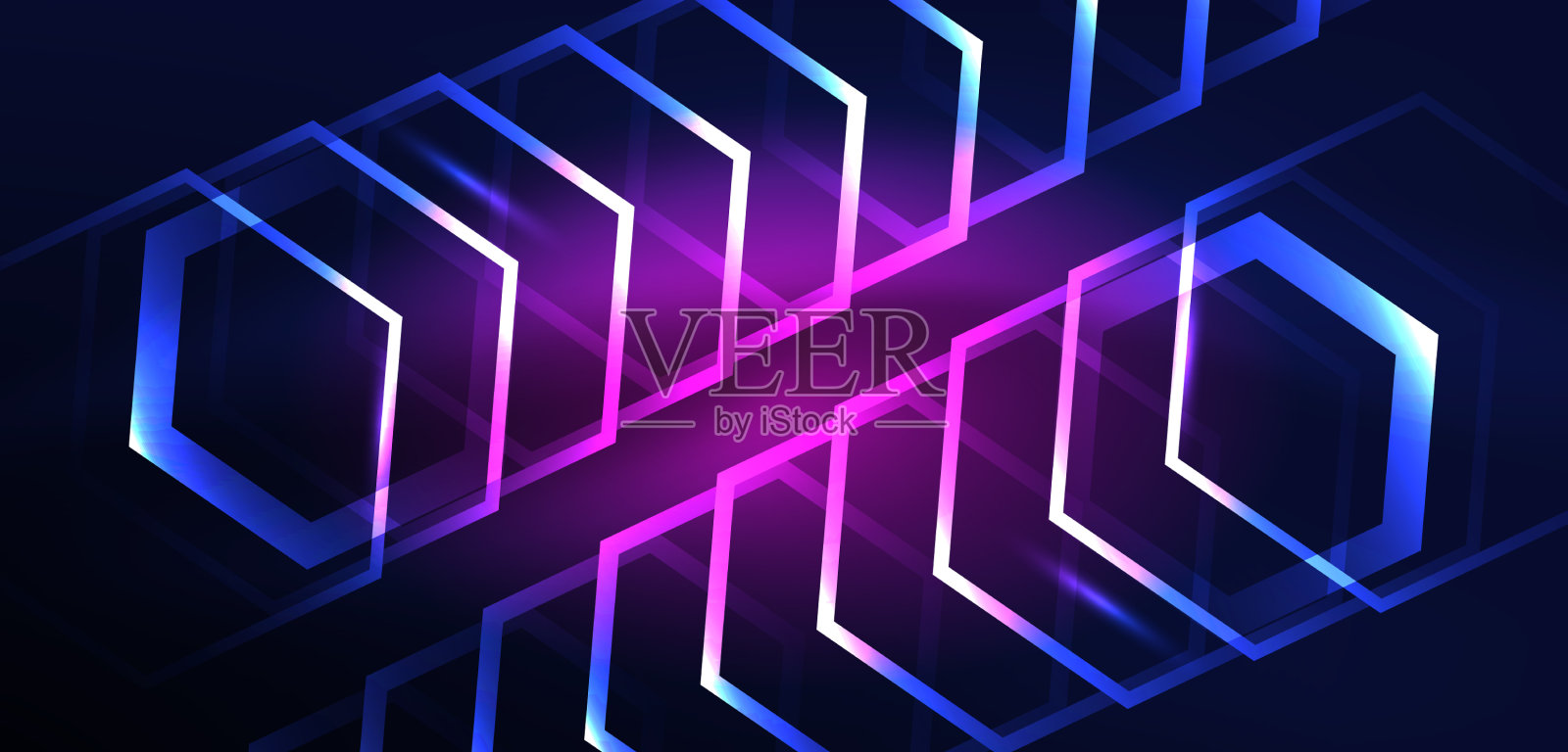 六边形抽象背景技术发光霓虹灯插画图片素材