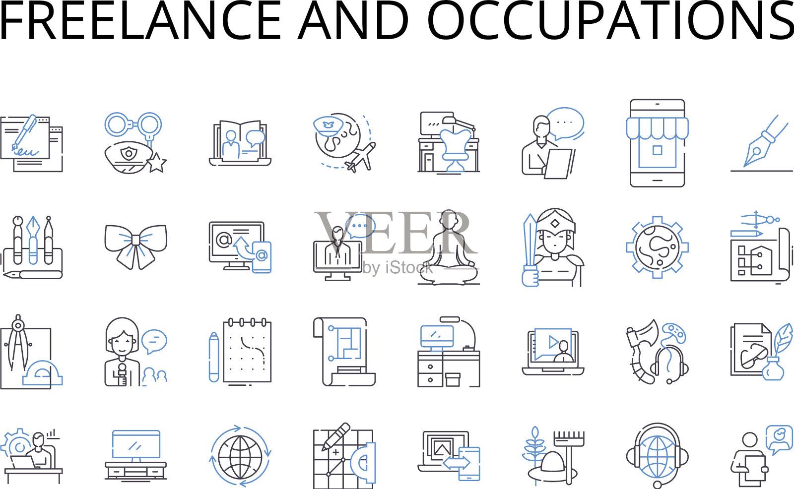自由职业者和职业线图标收集图标素材