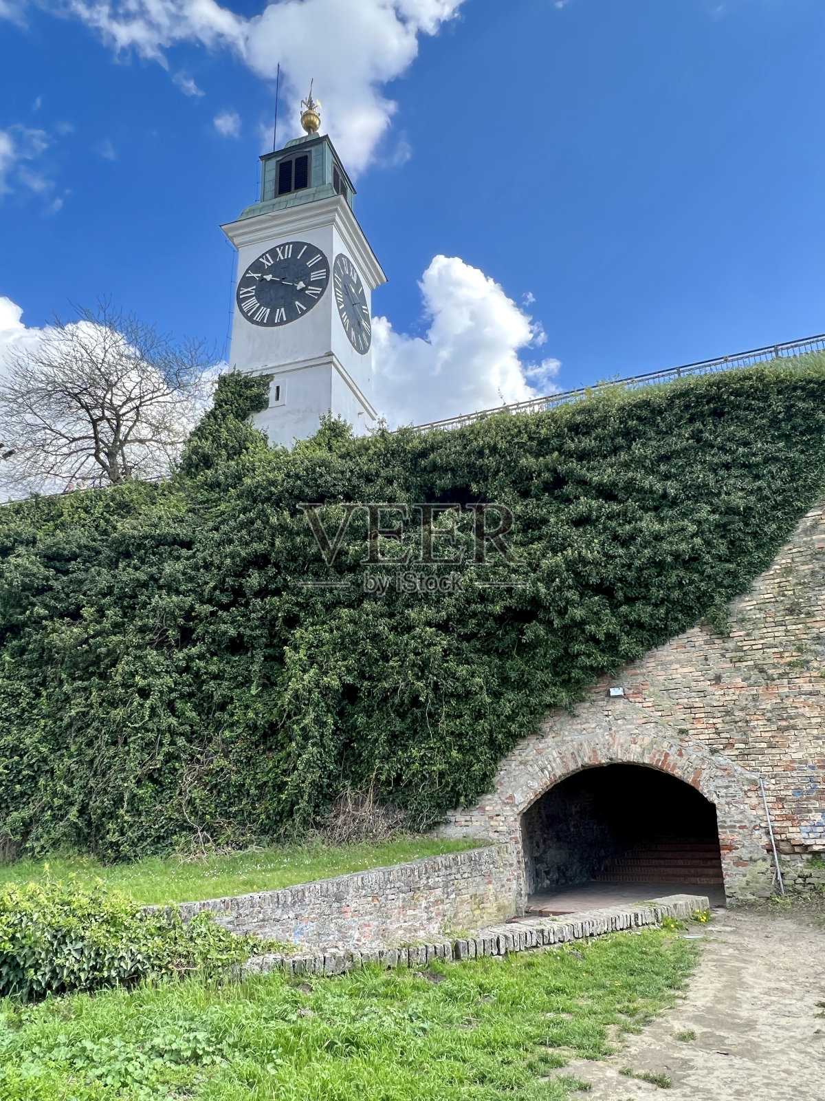 位于塞尔维亚诺维萨德彼得罗瓦拉丁要塞的钟楼照片摄影图片