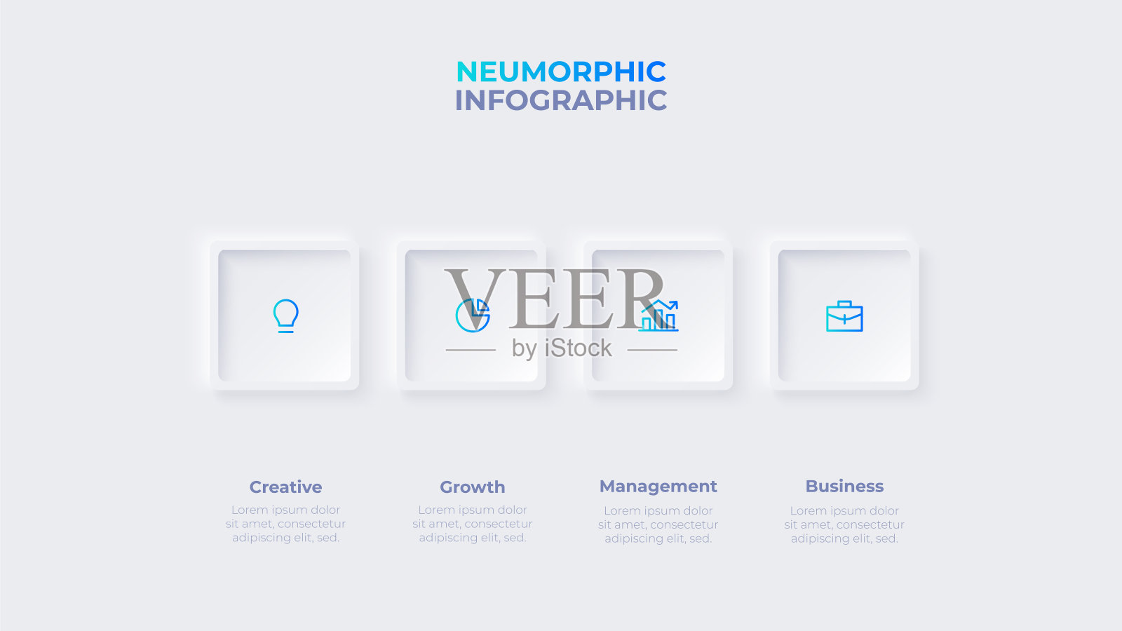 4个方形元素的光无形水平进度图。资讯图表设计模板插画图片素材
