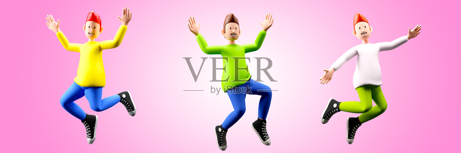 一个男孩角色跳跃的3d渲染(集)照片摄影图片