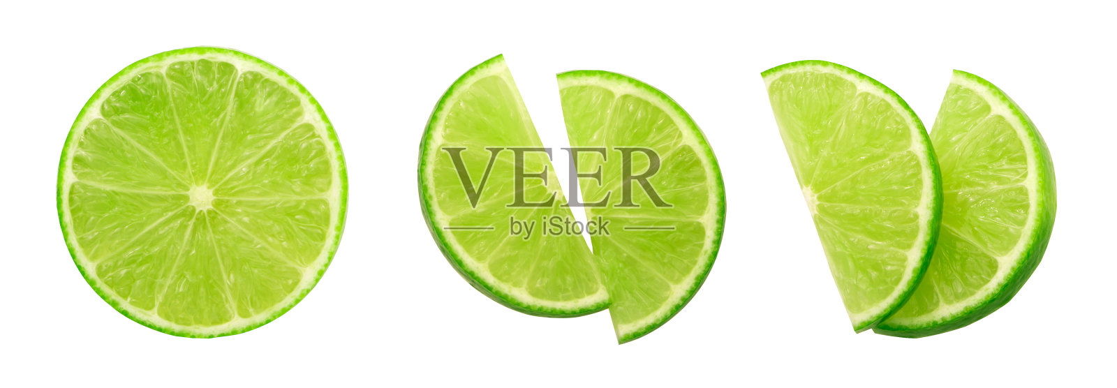 石灰片收集孤立在白色背景。照片摄影图片