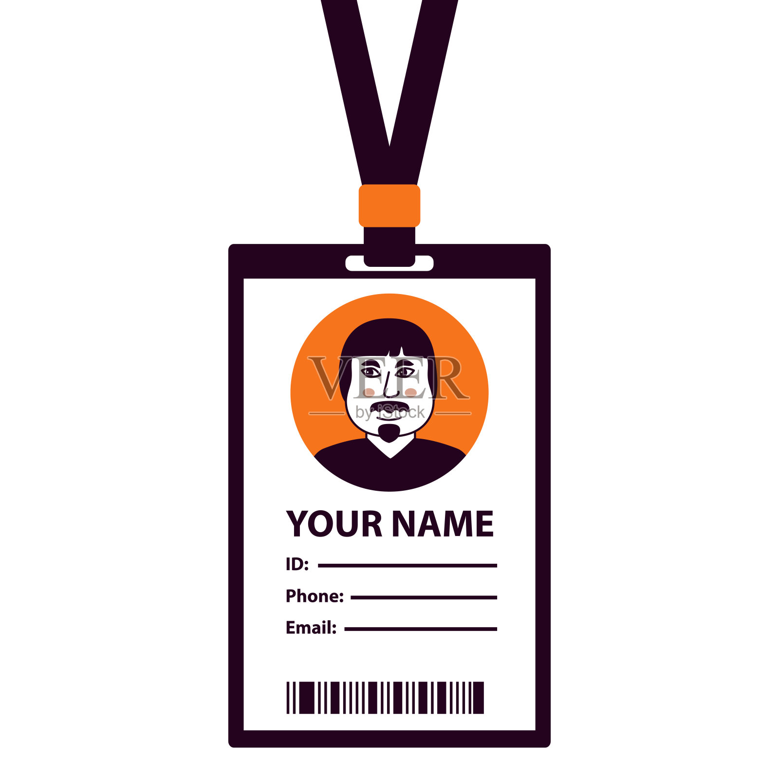 男子塑料身份证。简单的商业Id。企业识别文件模板。插画图片素材