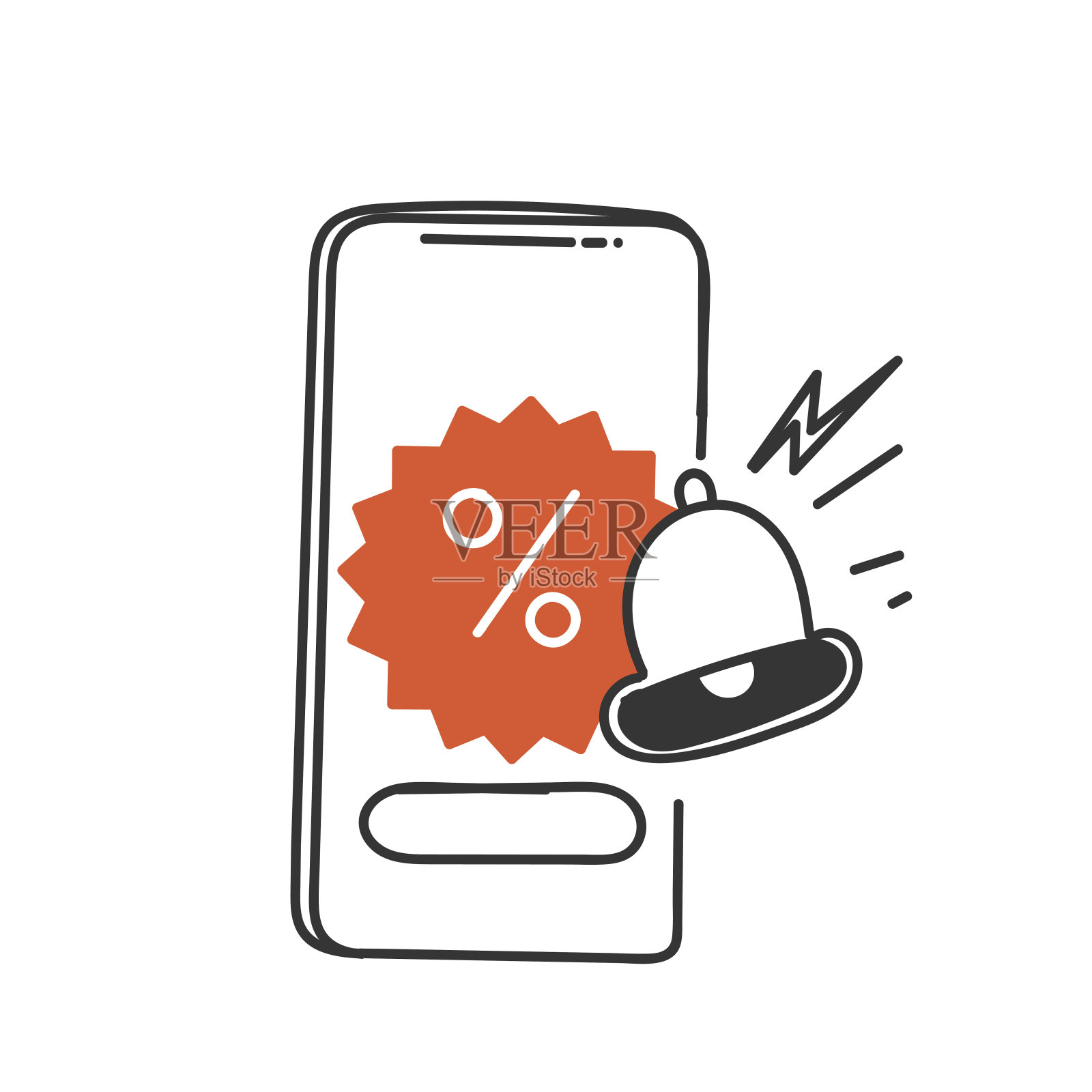 手绘涂鸦标签价格图标与钟声通知折扣插图矢量插画图片素材