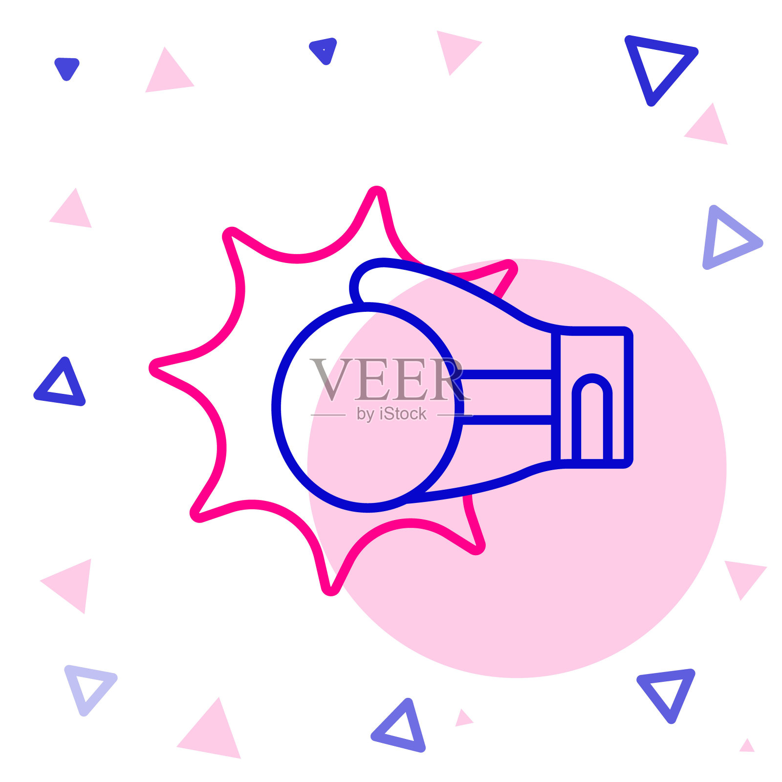 线打孔在拳击手套图标孤立的白色背景。拳击手套与炸药撞击在一起。色彩缤纷的轮廓概念。向量插画图片素材