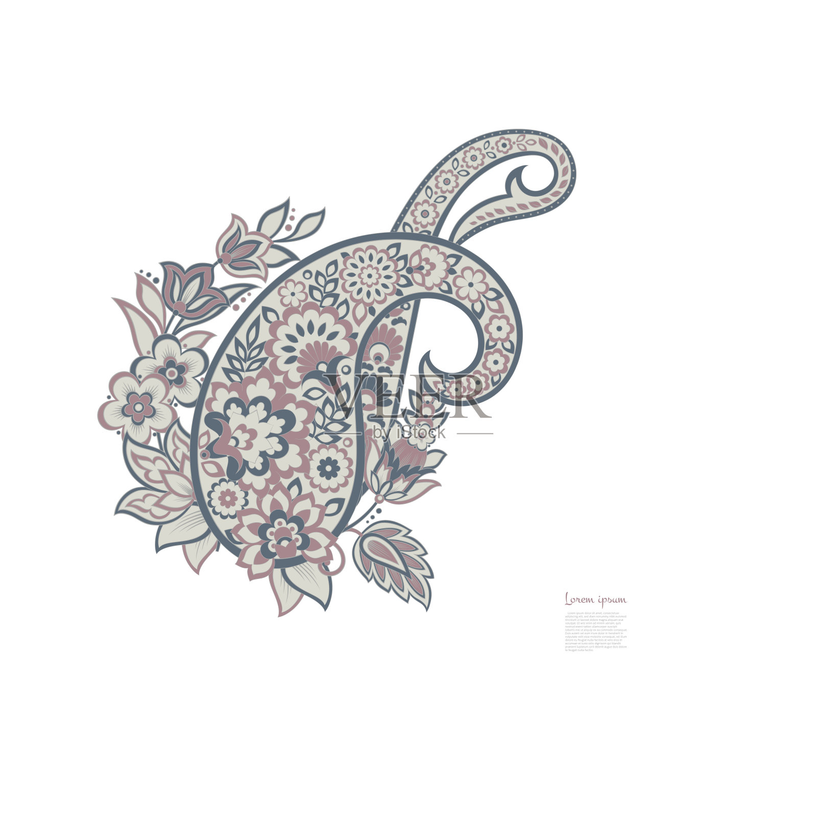 大马士革孤立的佩斯利矢量花卉装饰插画图片素材