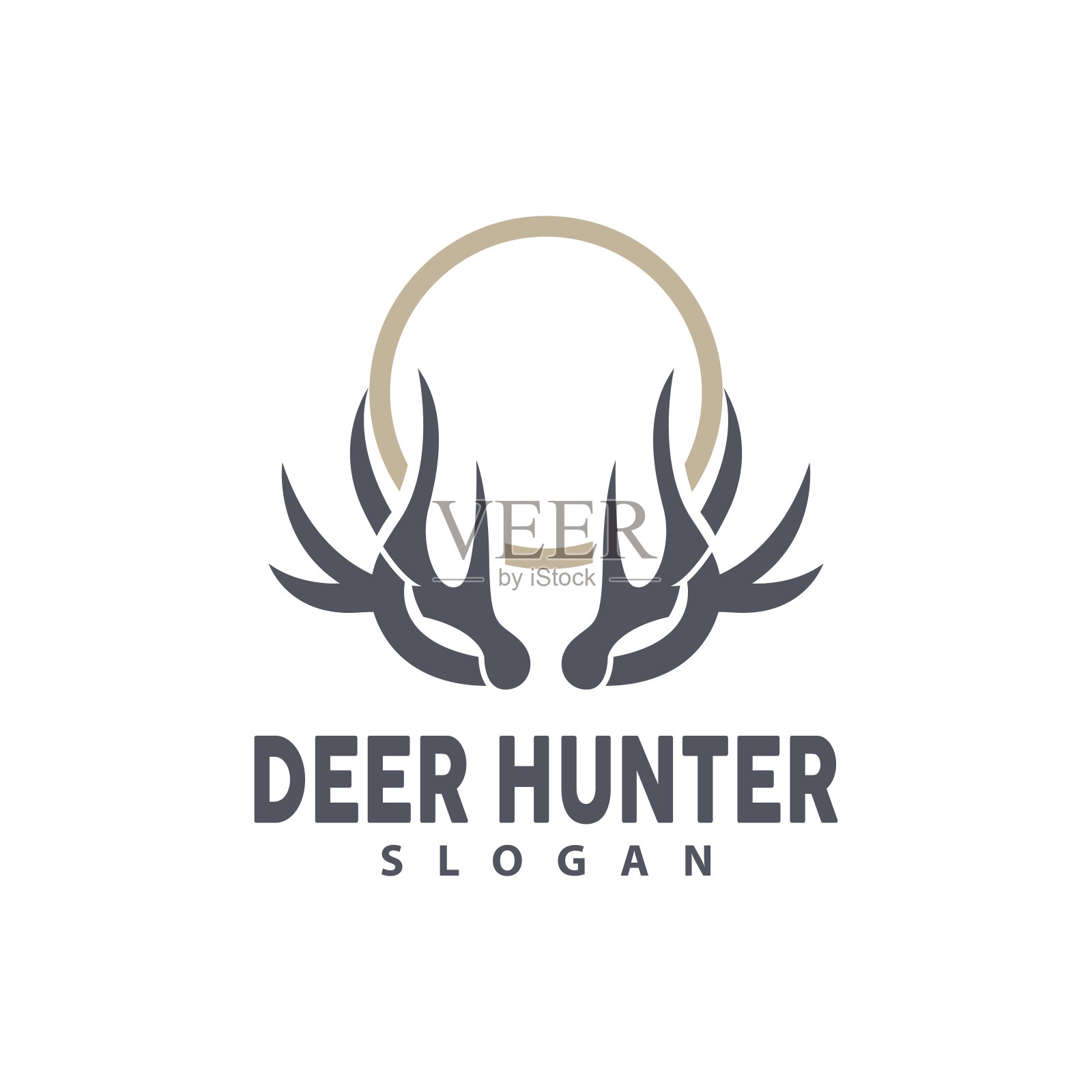 鹿标志，鹿猎人矢量，森林动物设计，鹿角复古复古符号设计图标插画图片素材