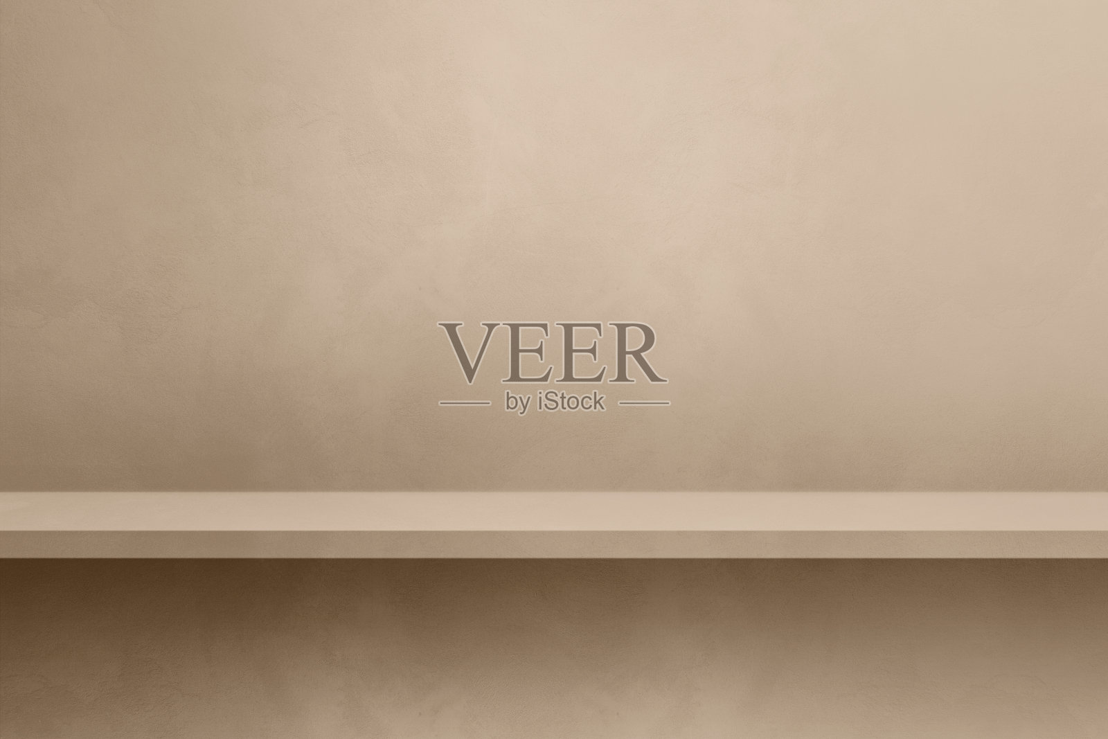 米色混凝土墙上的空架子。背景模板。水平模型照片摄影图片