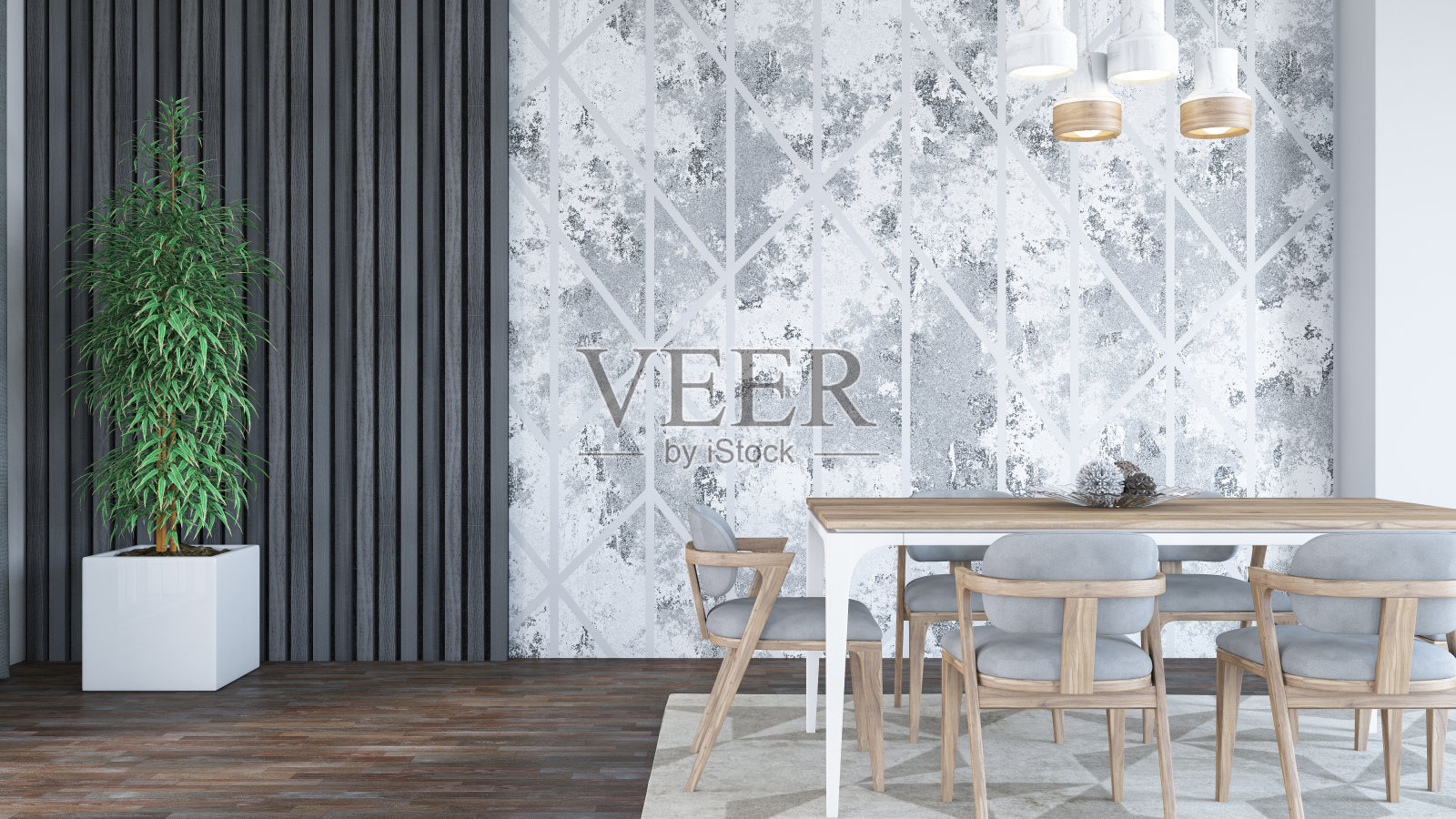 现代餐厅与空墙复印空间照片摄影图片