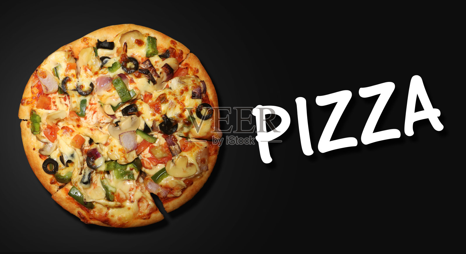 披萨与披萨字母在黑色背景图像照片摄影图片
