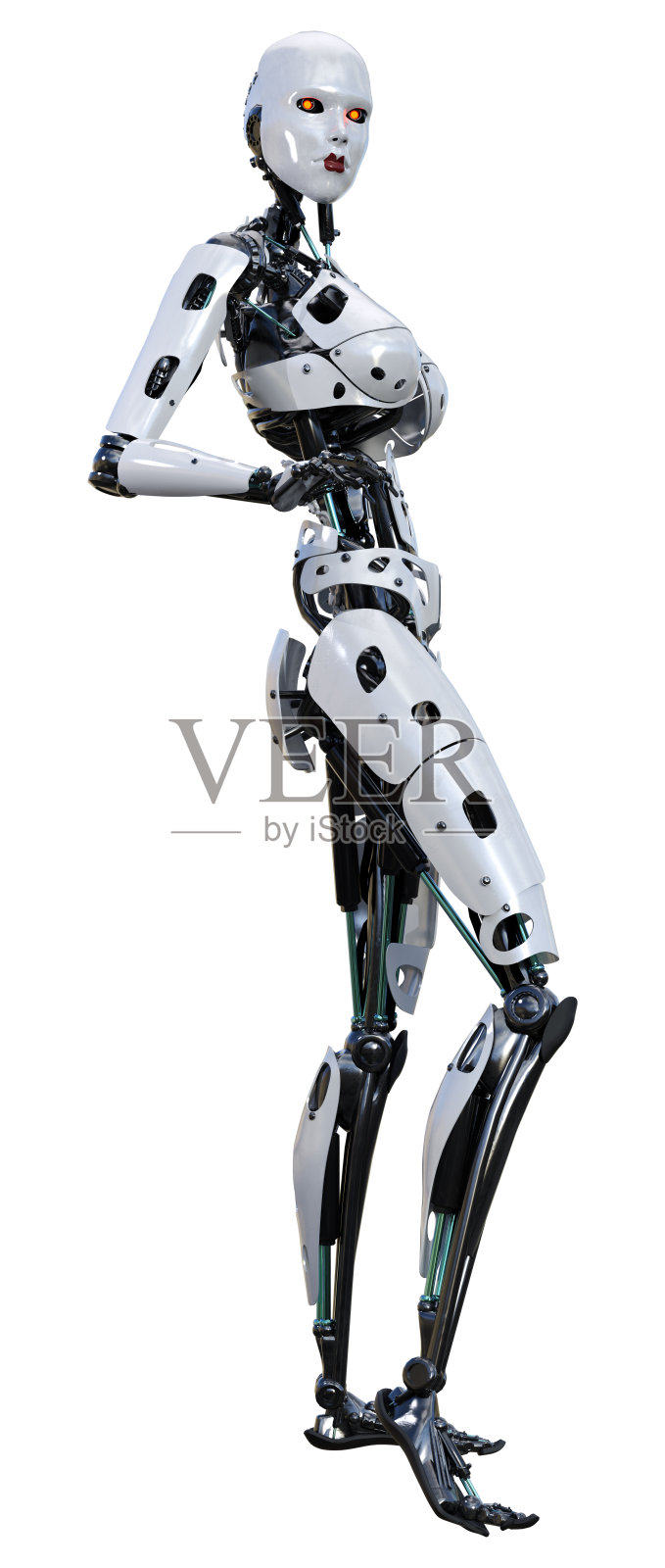 白色上的女性机器人3D渲染照片摄影图片