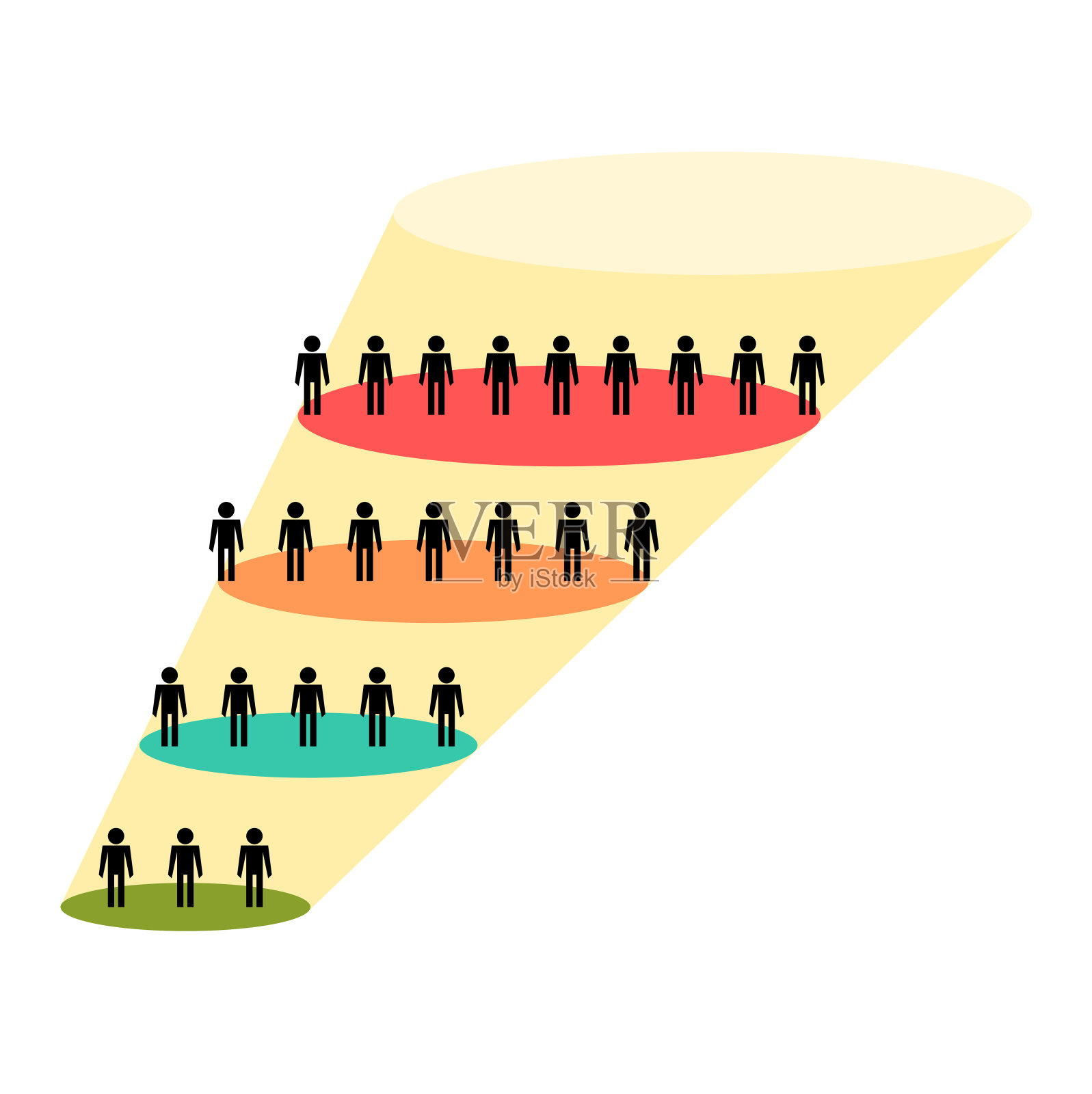 彩色汽车销售漏斗与业务信息图矢量四个阶段插画图片素材