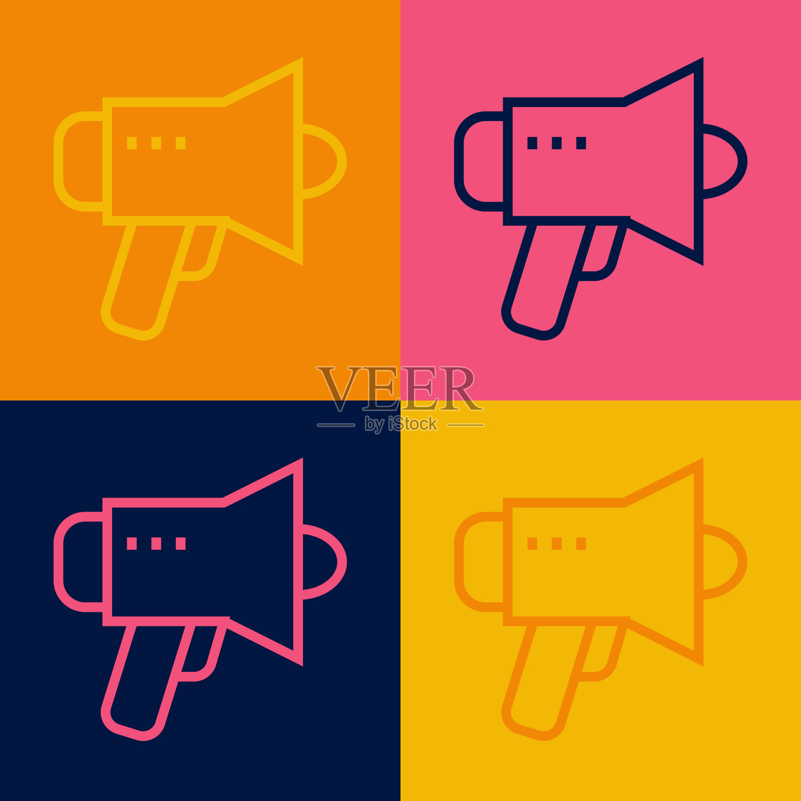 波普艺术线扩音器图标孤立的彩色背景。演讲者的迹象。向量插画图片素材