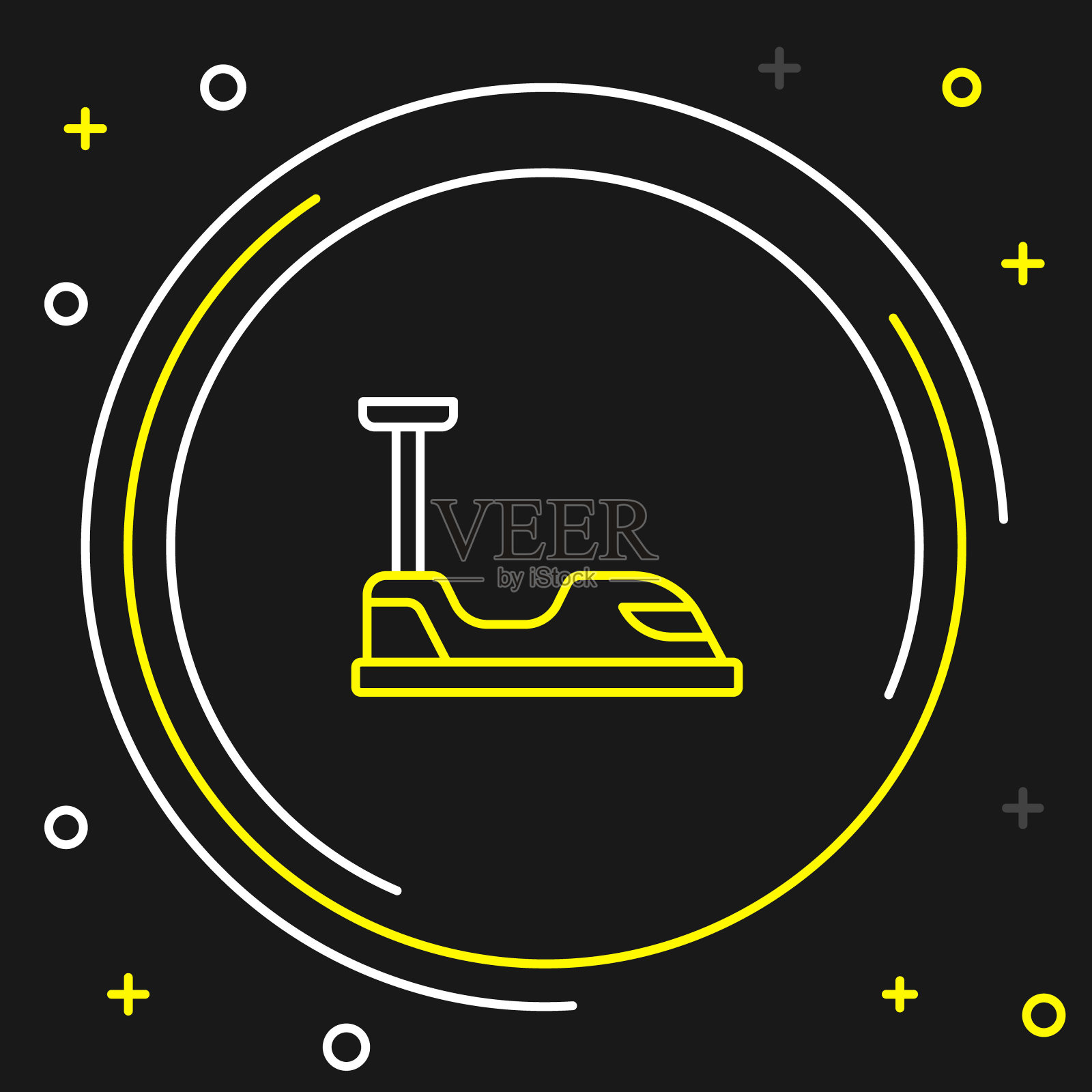 线碰碰车图标孤立的黑色背景。游乐园。儿童娱乐乐园、休闲公园。色彩缤纷的轮廓概念。向量插画图片素材