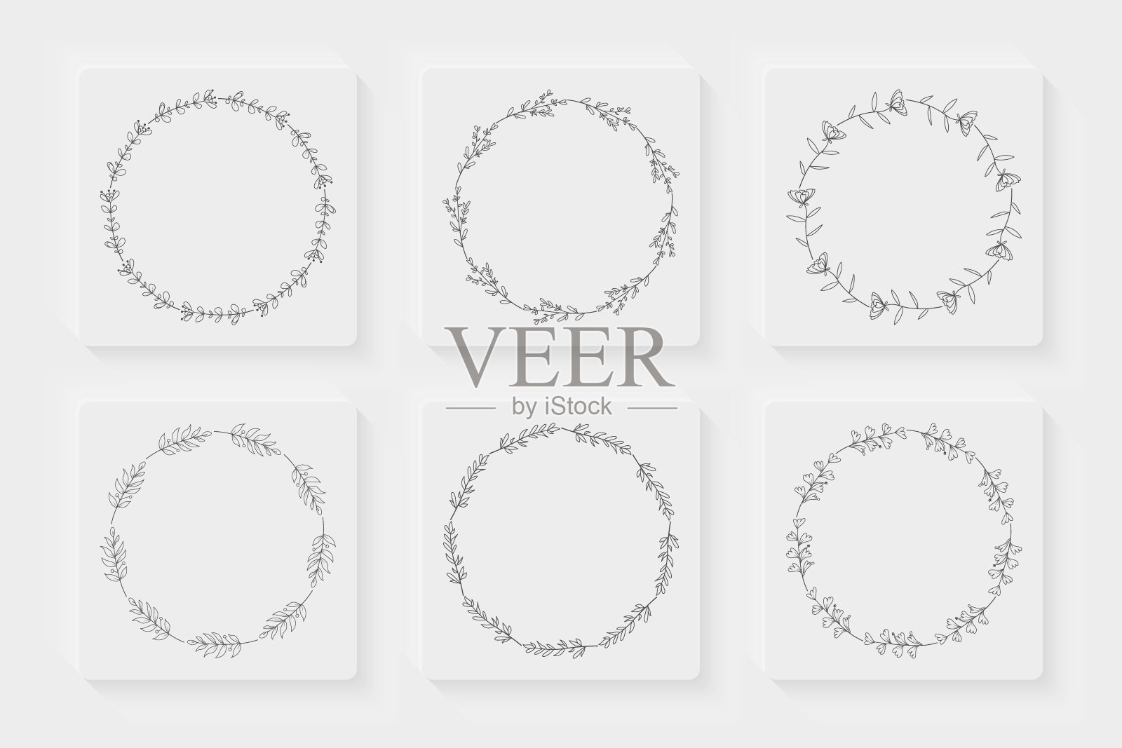 手绘复古花花环集插画图片素材